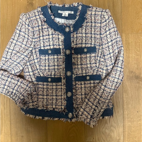 Veronica Beard Multicolor Tweed Blazer with Blue Trim - Picture 6 of 11